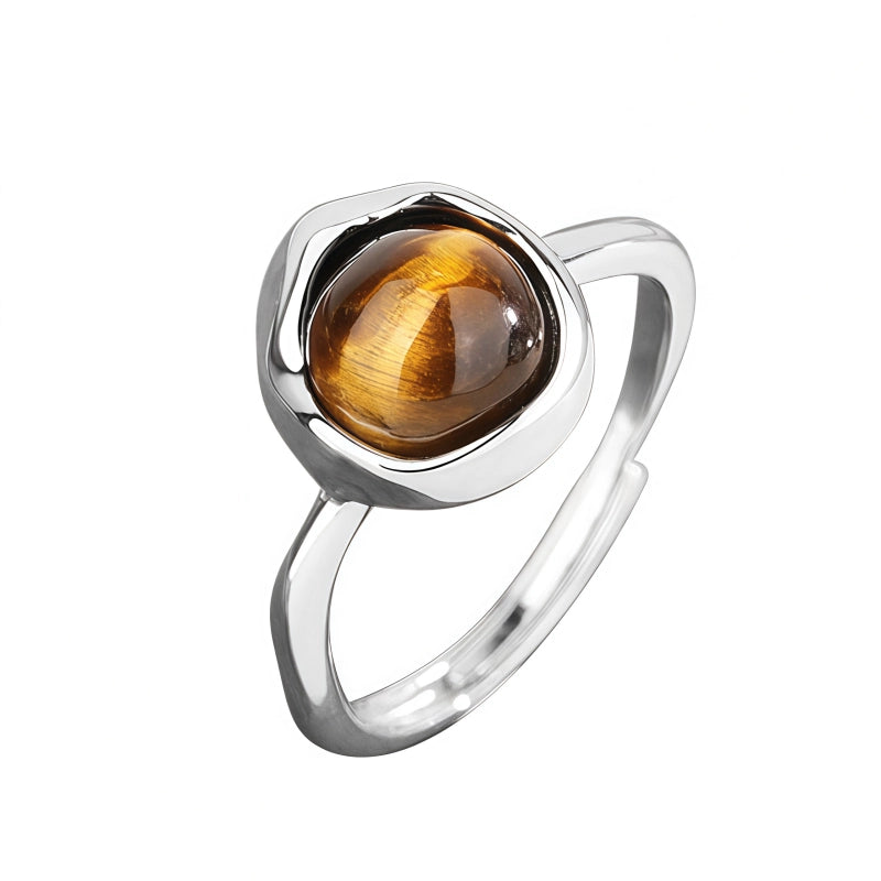Natural Tiger Eye Stone Ring, Irregular Lucky Bean Girl Ring