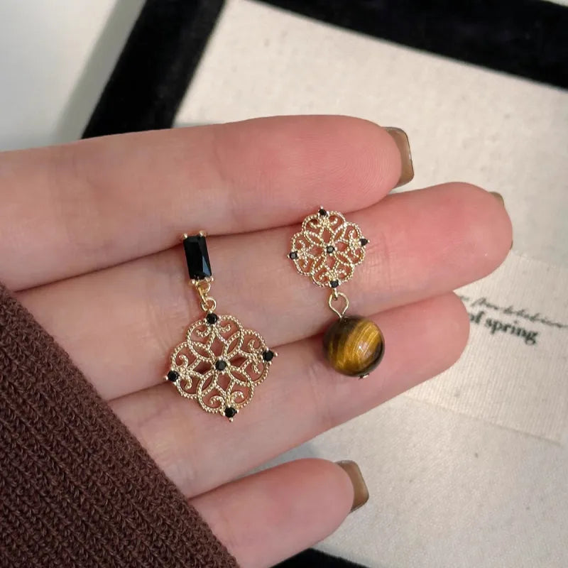 Boucles d'oreilles asymétriques œil de tigre, accessoire d'oreille en cristal de richesse