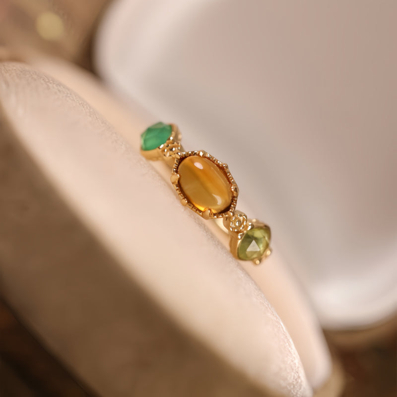 Bague vintage en cristal de citrine naturelle - Succès et confiance en soi
