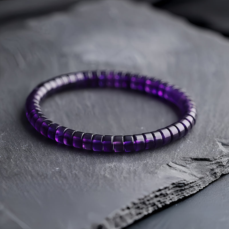 Natural Straight Cut Amethyst Tube Beads Bracelet - Purify Negativity, Sharpen Intuition and Clear Mind
