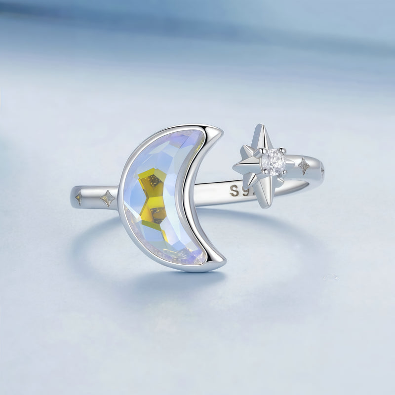 Bague ouverte Étoile et Lune – Portez votre fortune sous le ciel