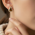 Maillard Golden Tiger Eye Gourd Silver Studs — Fortune Crystal Earrings & Ring Set