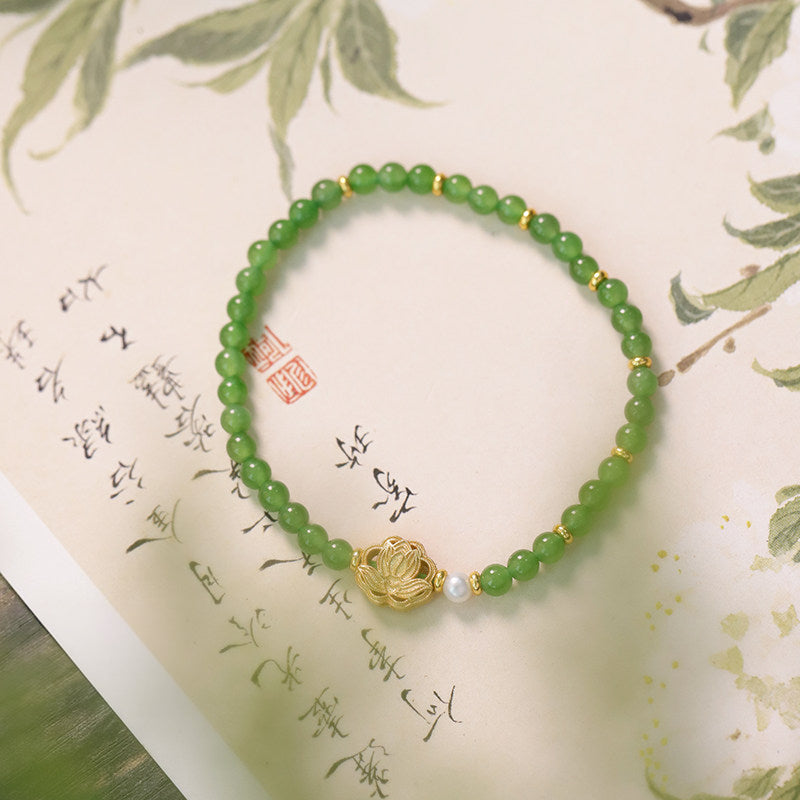 Bracelet en jade Hetian naturel Lotus Éclat Pur