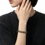 Bracelet Œil de tigre naturel « Dune de sable » — Chaîne cubaine minimaliste
