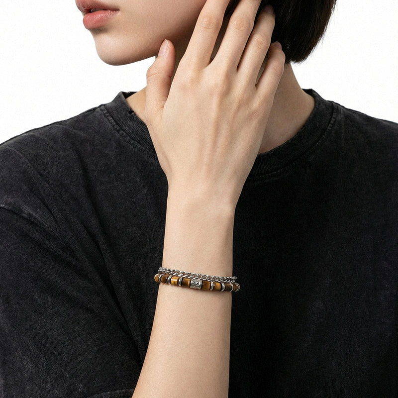 Sand Dune Natural Tiger Eye Bracelet — Minimalist Cuban Chain