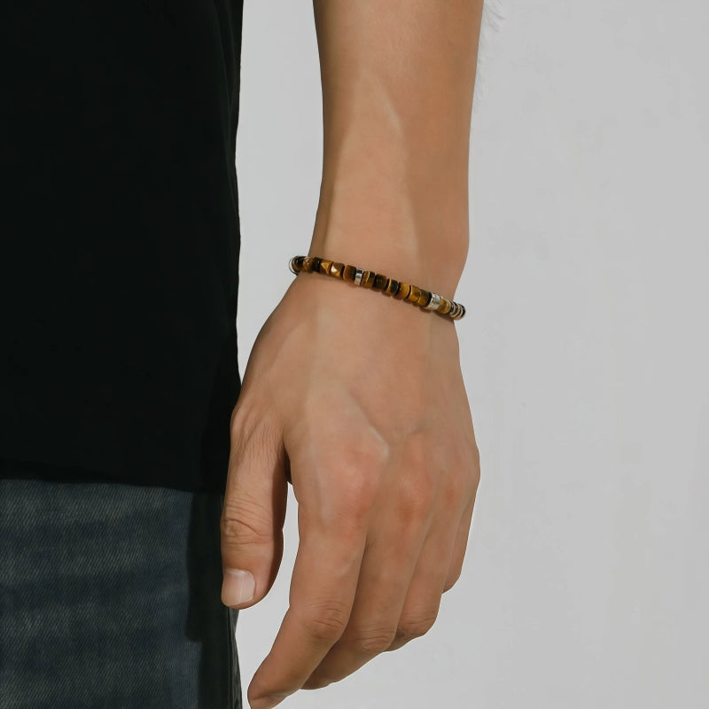 Natural Tiger Eye Stone Bracelet with Straight Cut and Fine Facet, Valentine's Day Gift for Boyfriend