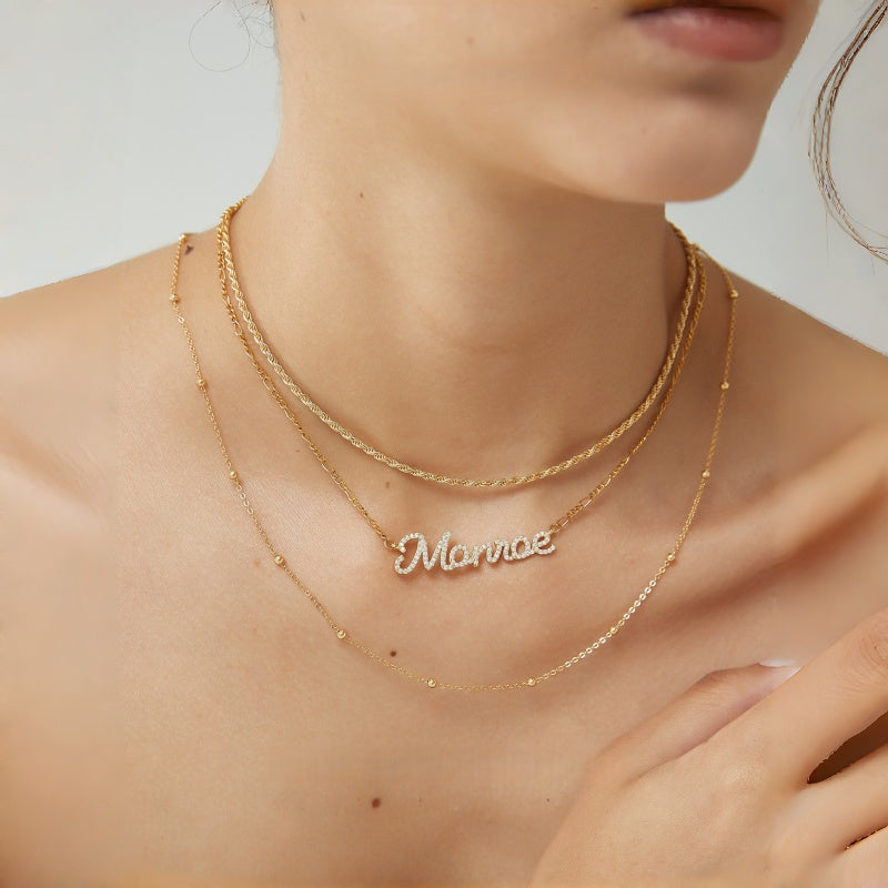 Custom Pave Diamond Name Necklace | Minimalist Luxury 925 Sterling Silver Letter Necklace