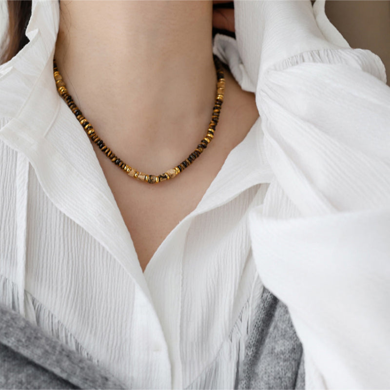 Natural Tiger Eye Stone Necklace — Fashionable Light Luxury Layered Choker Necklace