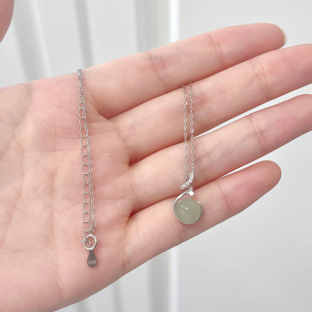 Elegant Hetian Jade Bead Silver Necklace - Calm & Protection
