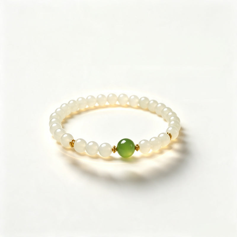 Natural Hetian White Jade Bracelet — Pure Energy White & Green Jade
