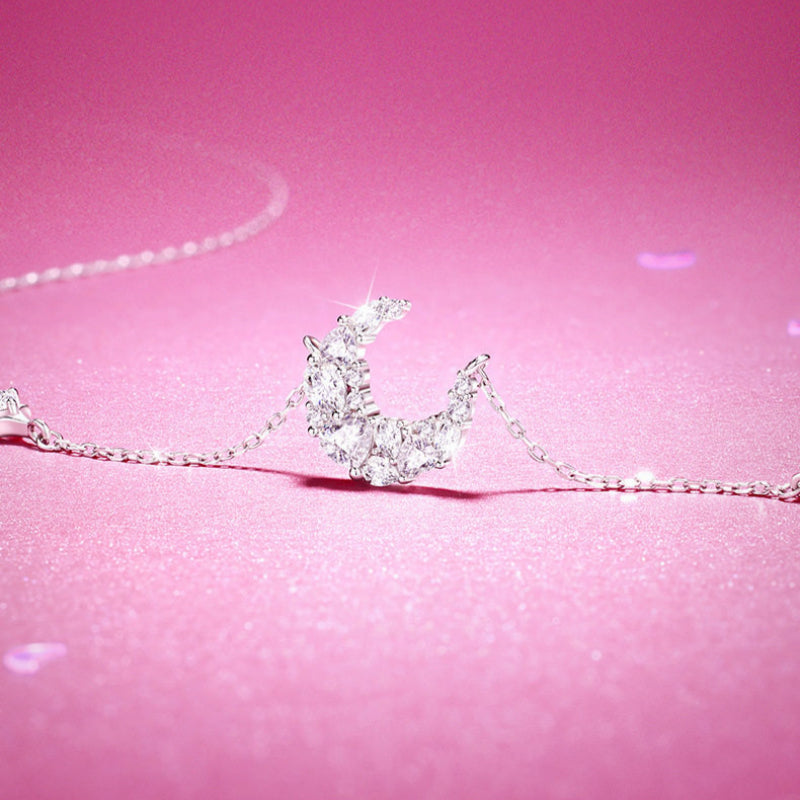 Starry Moon Full Diamond Silver Necklace - Embodying Gentle Celestial Proctection