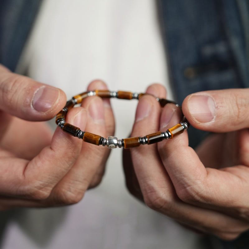 Tiger Eye Stone S925 Original Beads Bracelet, Minimalist Ins Style Unisex Tube Bead Bracelet