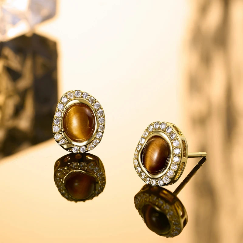 Boucles d'oreilles Œil de tigre naturel — Collection Caramel de Maillard