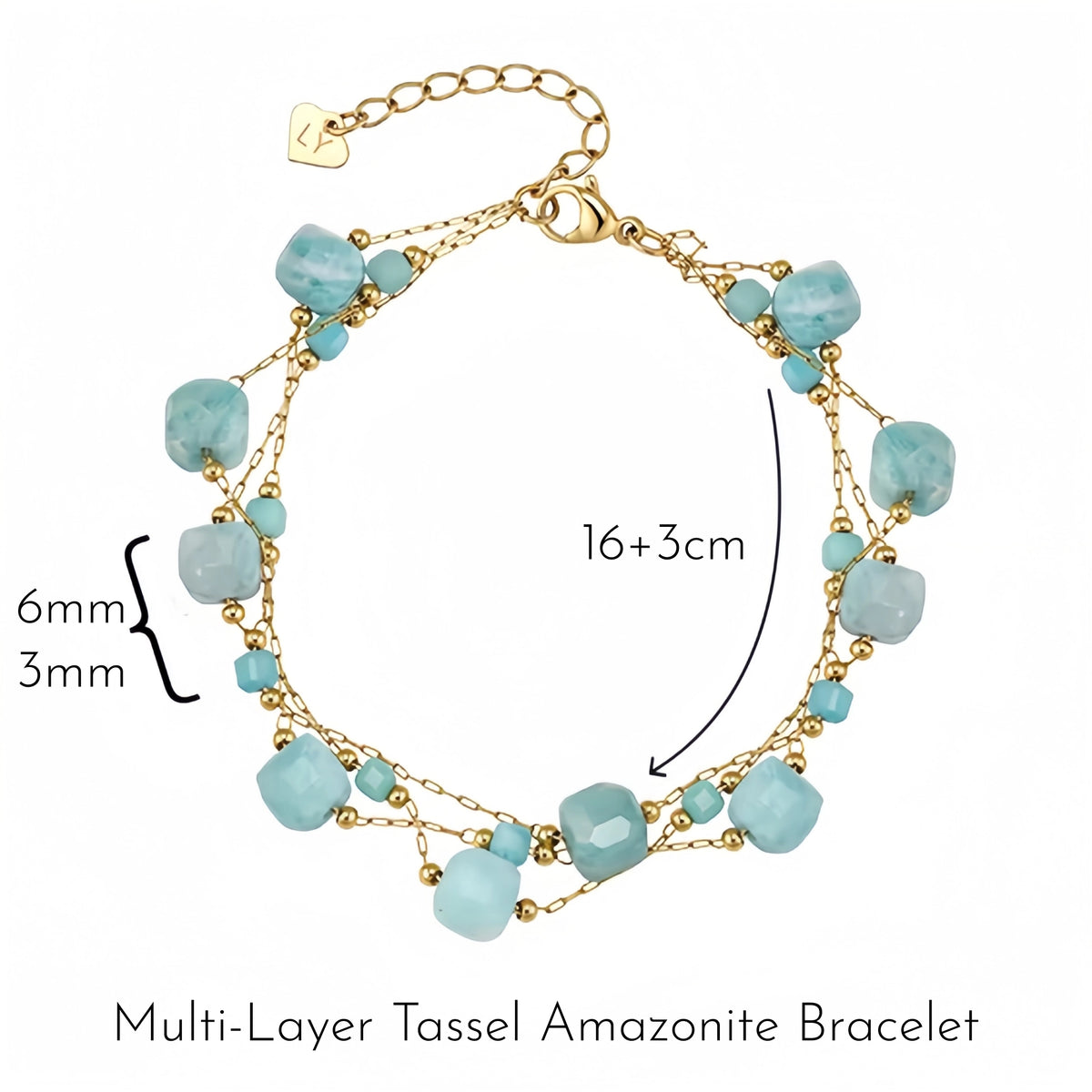Ice-blue Amazonite Square-cut Facets Stackable Bracelet - Enhance Energy and Balance Spirit