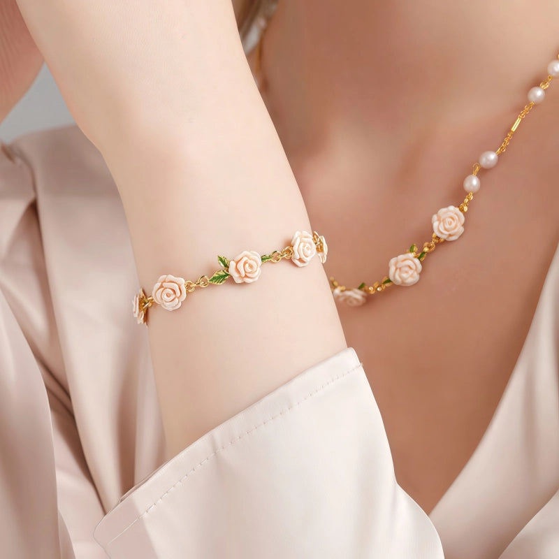 Bracelet Fleur de Luxe Perle Champagne Rose