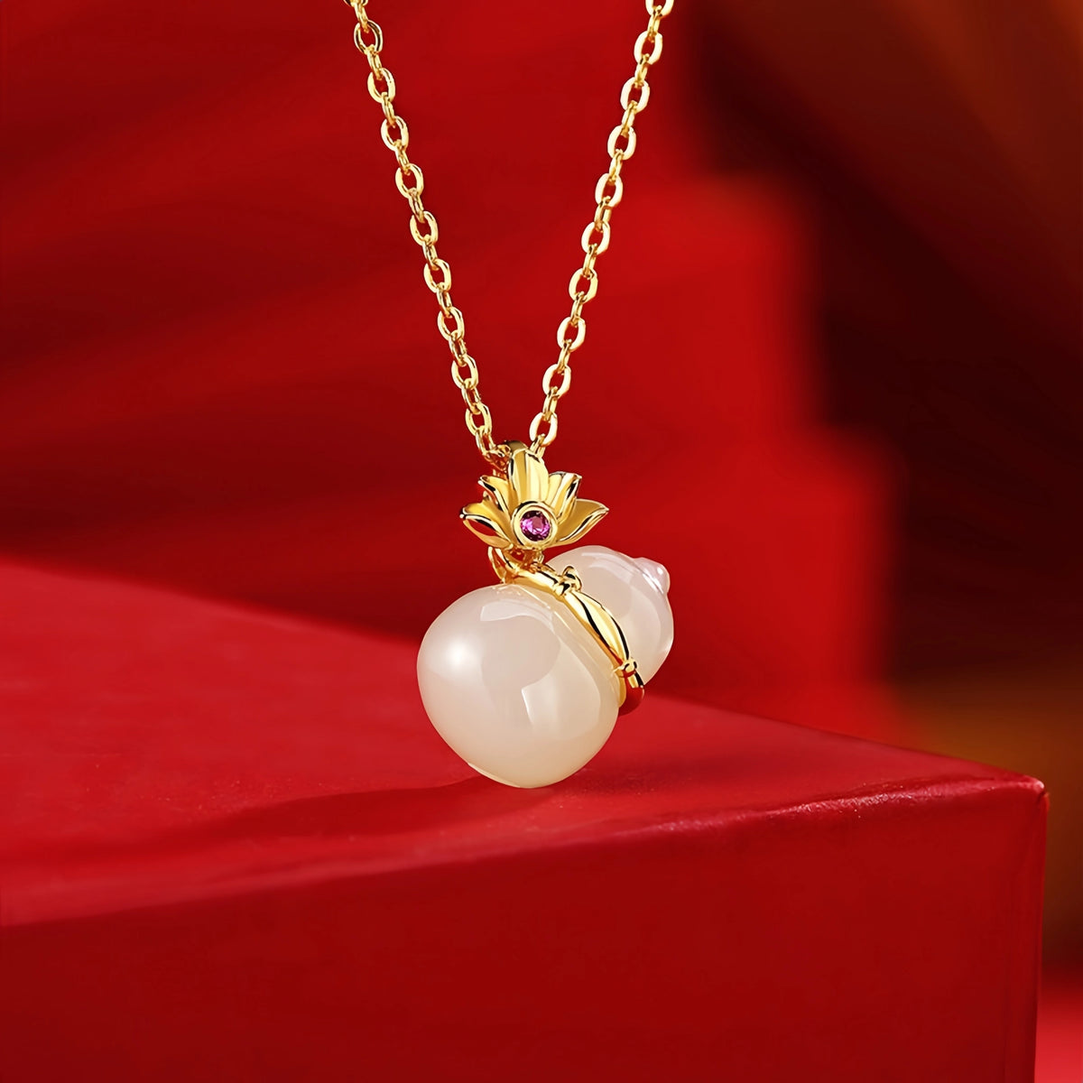 Nephrite Lotus & Gourd Necklace - Symbol of Purity and Blessings