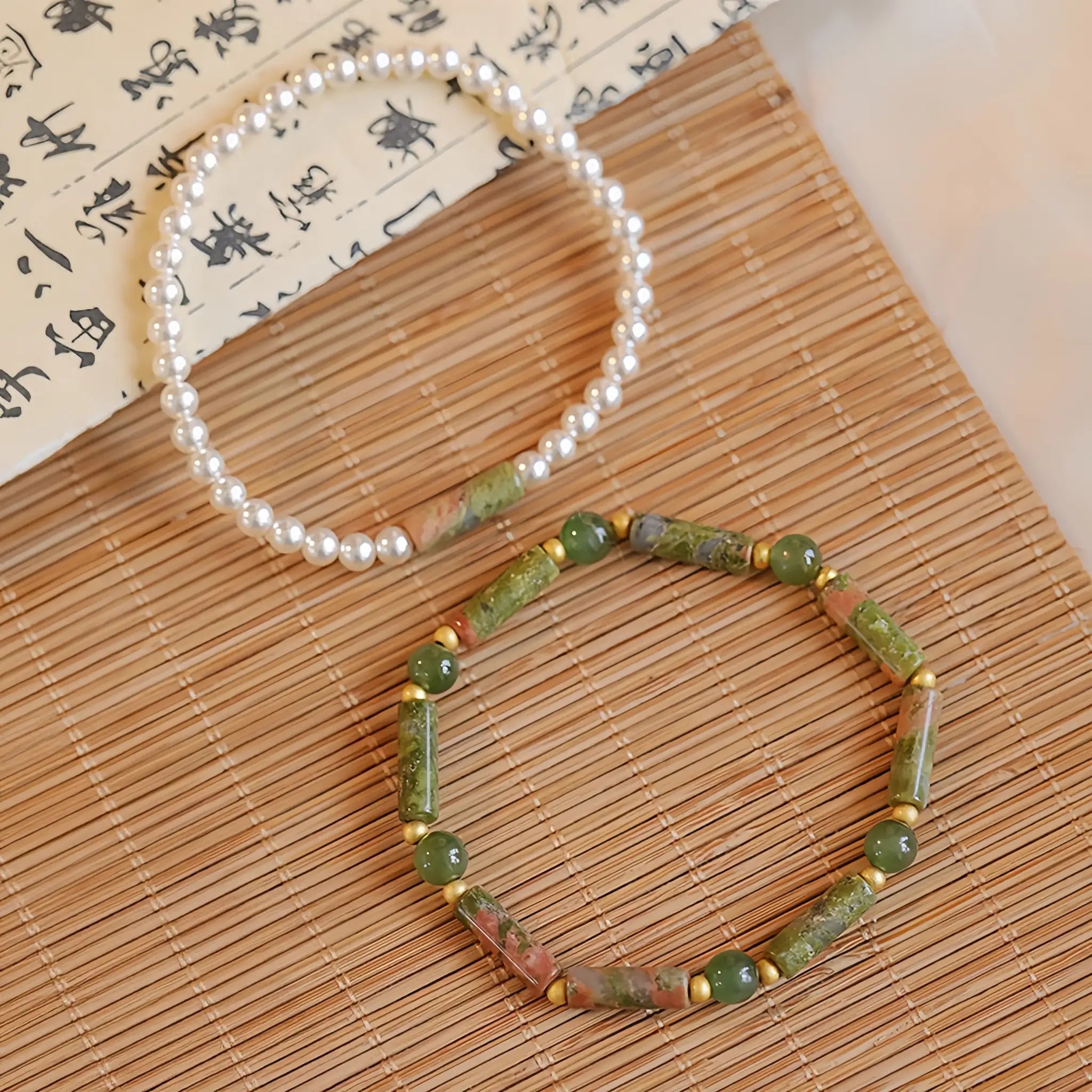 Unakite & Pearl Stackable Bracelet - Gentle Restorative Vibes