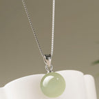 Hetian Jade Turnover Bead Pendant S925 Chain Necklace - Calm Mind and Steady Blessings