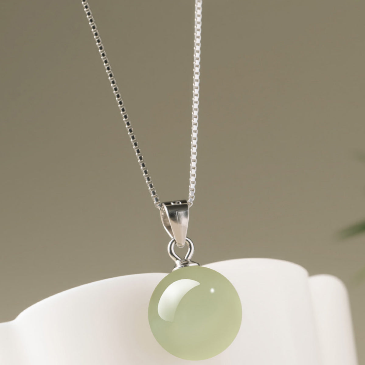 Hetian Jade Turnover Bead Pendant S925 Chain Necklace - Calm Mind and Steady Blessings
