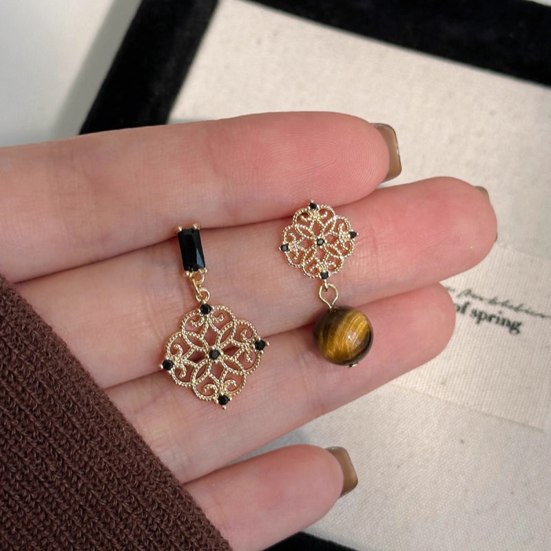 Asymmetric Tiger Eye Earrings, Wealth Crystal Ear Accessory