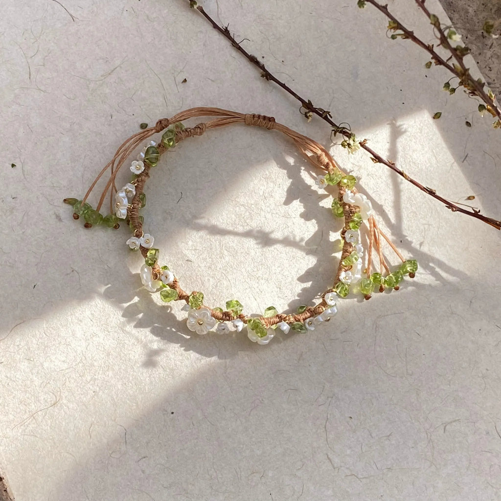Natural Peridot Macrame Handwoven Bracelet - Positive Opportunities and Inner Peace