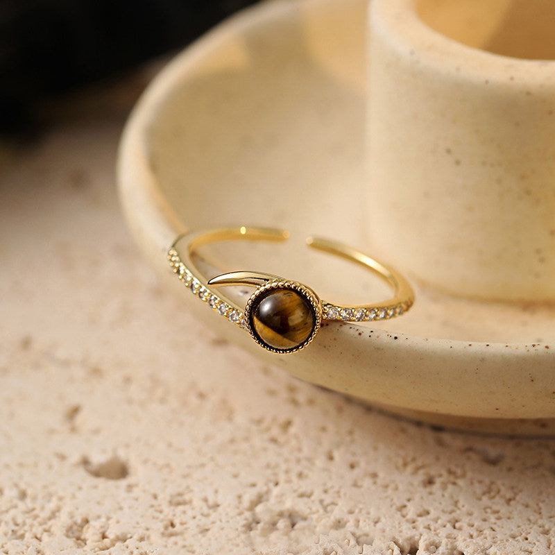 Tiger Eye Radiance Ring for Wealth & Protection — Vintage Women's Lapel Pin Ring