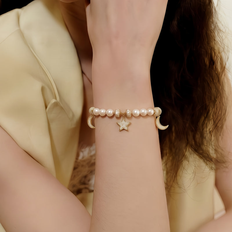 Star & Moon Pearl Bracelet– Cosmic Guidance, Gentle Love, Lasting Peace