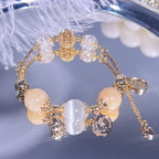 Bracelet avec pendentif cochon doré citrine – Attire la richesse, stimule la carrière, augmente l'abondance