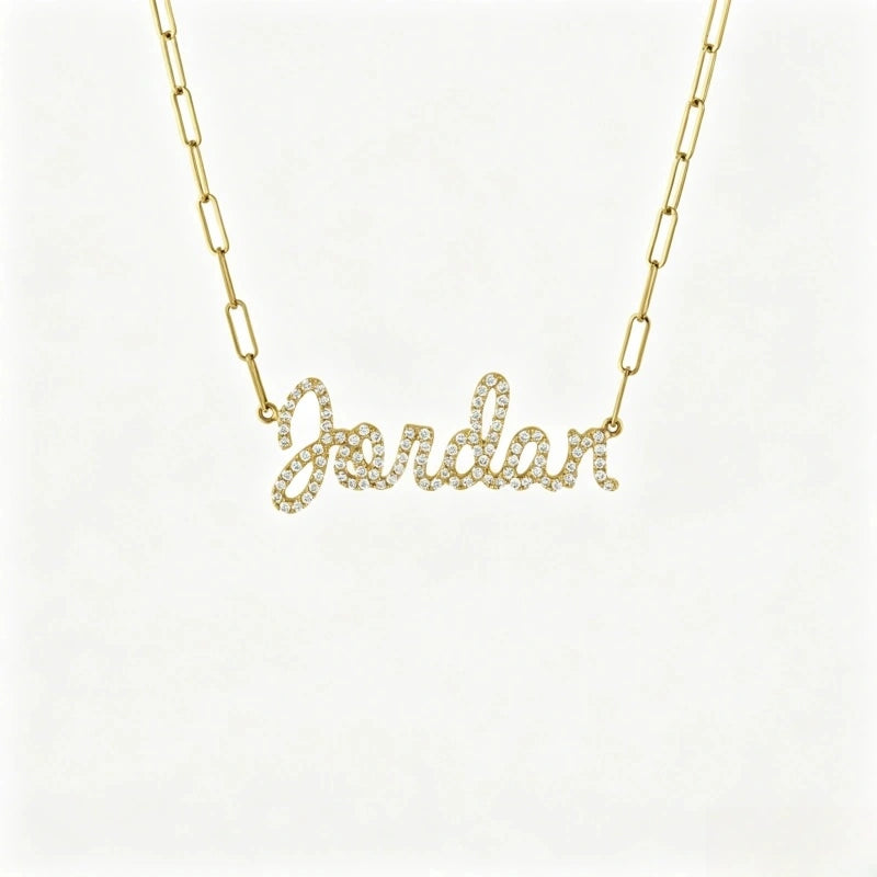 Collier prénom en diamant pavé sur mesure | Collier lettre de luxe minimaliste en argent sterling 925
