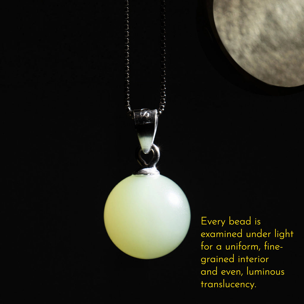 Hetian Jade Turnover Bead Pendant S925 Chain Necklace - Calm Mind and Steady Blessings
