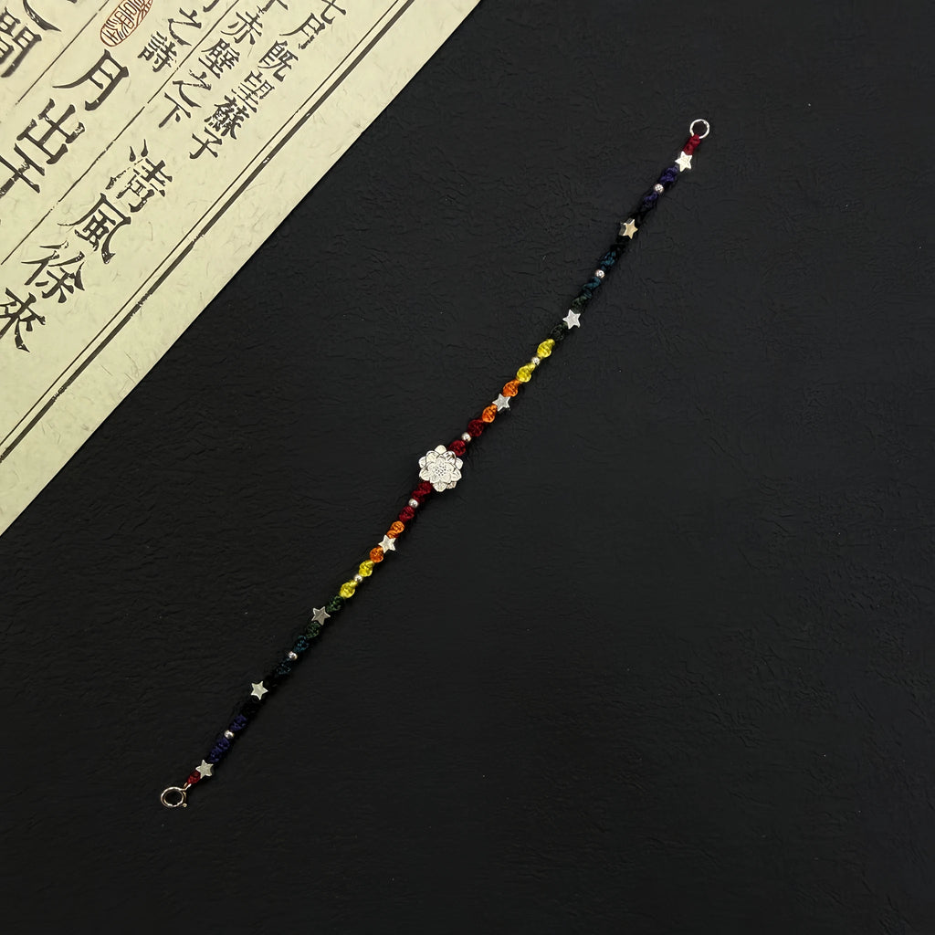 Rainbow Sterling Silver Lotus Braided Bracelet - For Harmonious Energy