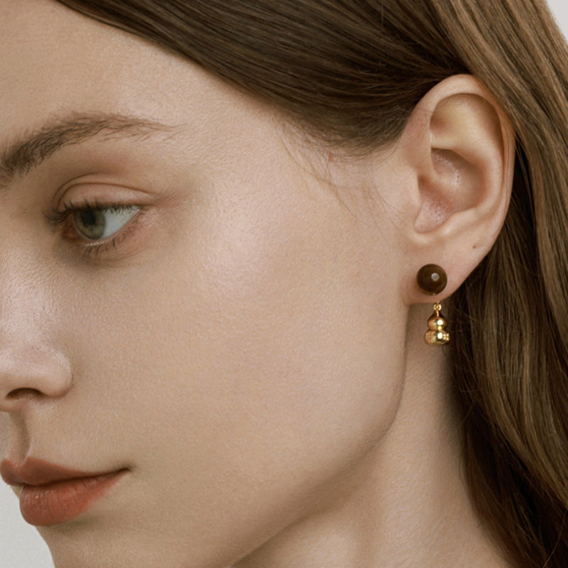 Golden Gourd Tiger Eye Stud Earrings — Fortune Blessing Jewelry