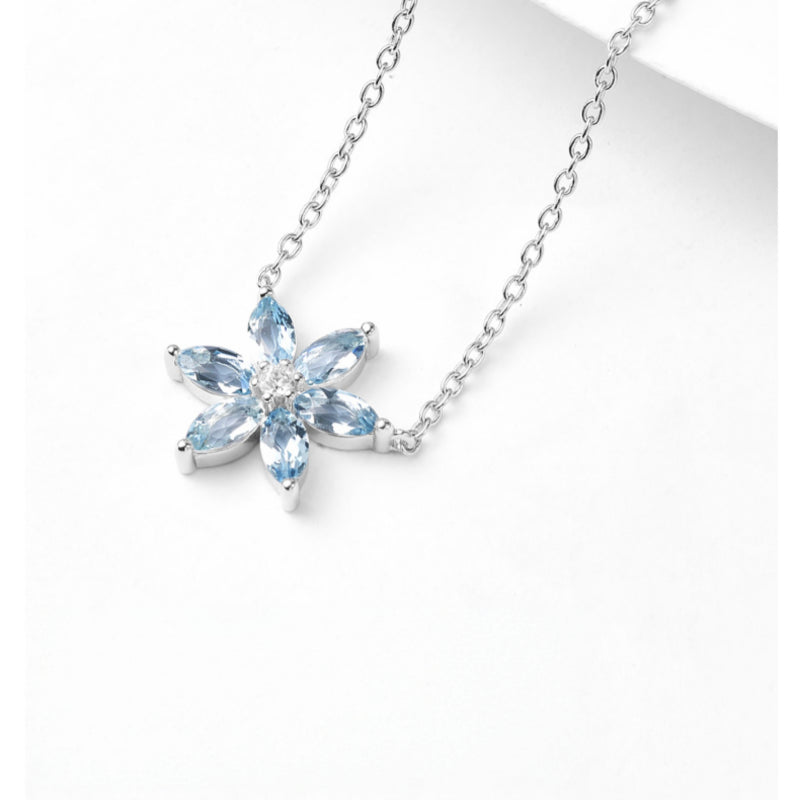 Natural Aquamarine Flower Necklace - Calm Your Energy