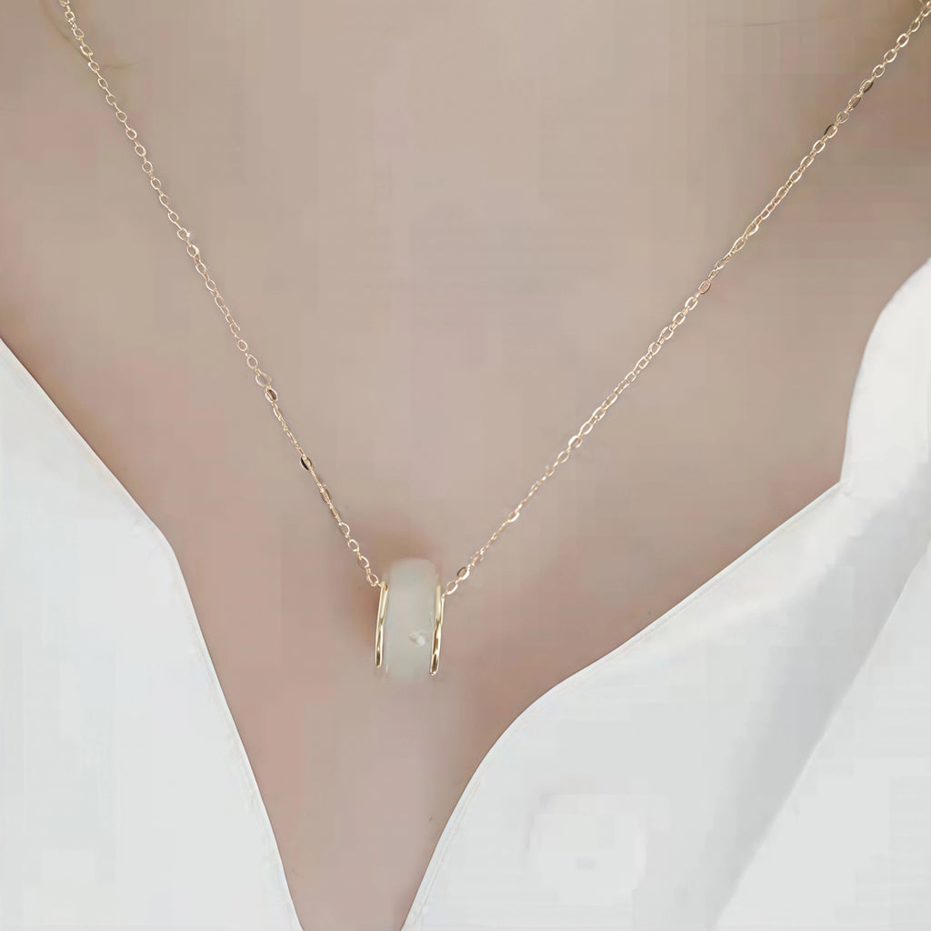 Elegant Hollow Hetian Jade Circle Necklace - Eternity & Perfection