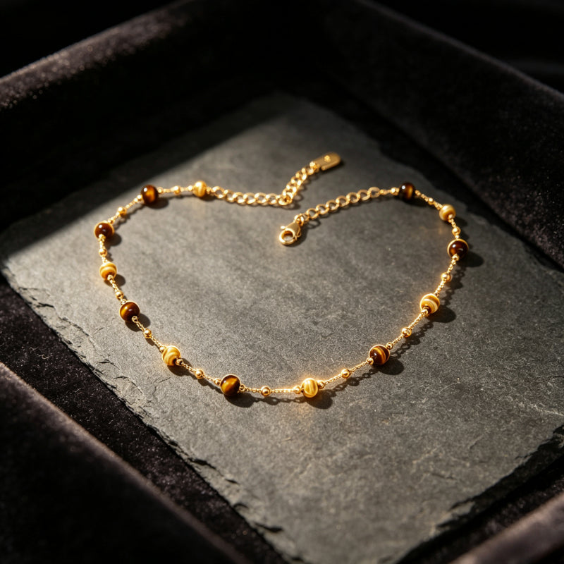 Natural Tiger Eye Stone Necklace, Maillard Starry Sky Choker Necklace