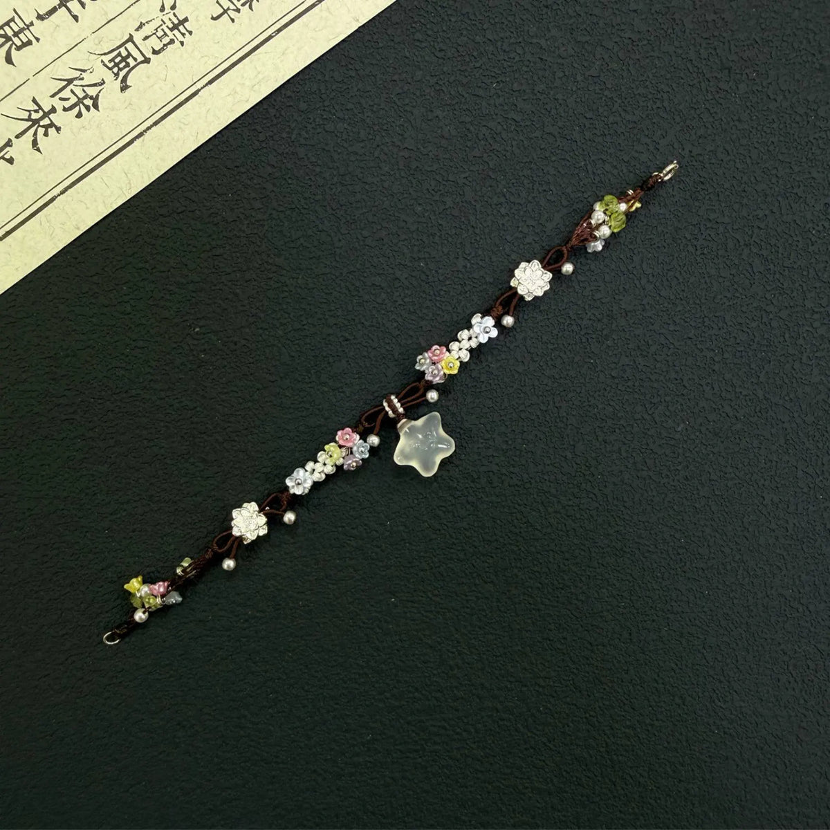 Sterling Silver Lotus Icy Chalcedony Star Macrame Bracelet - Peace & Positive Energy Healing Bracelet