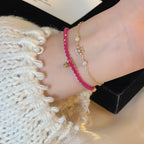 Natural Red Tourmaline & Pearl Stackable Bracelet - Unleash Passion & Soft Elegance