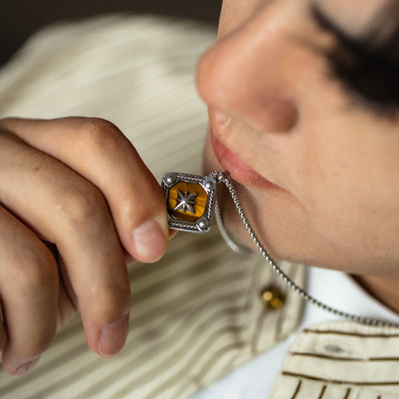Natural Tiger Eye Stone Necklace — Men's Light Luxury Minimalist Long Style