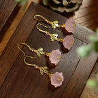 Boucles d'oreilles en cristal rose naturel, gouttes de lotus