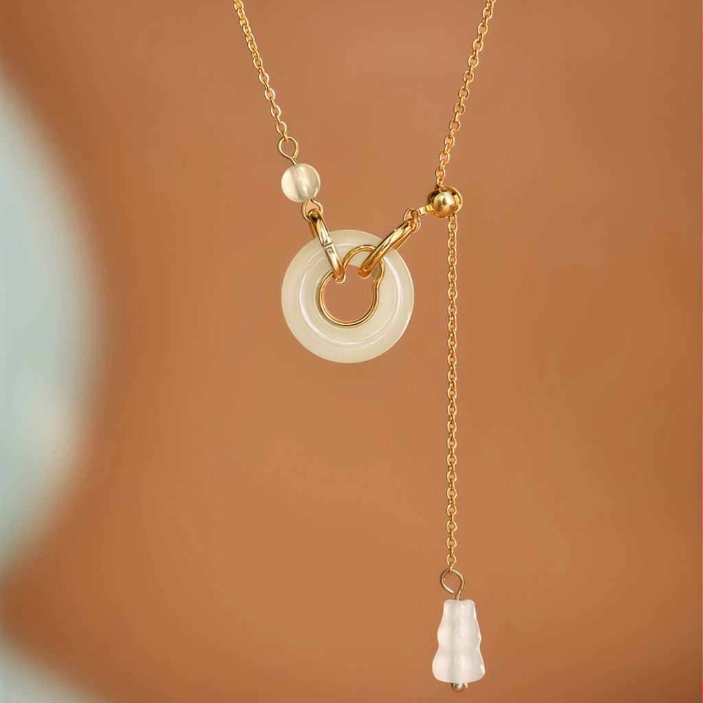Natural Hetian Jade Peace Donut Gourd Necklace - Blessing & Calm