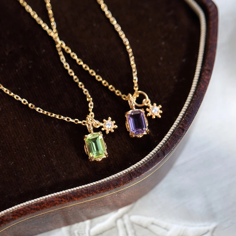 Amethyst Rectangle Pendant Necklace - Calm Mind & Peaceful Sleep