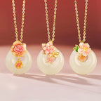 Hetian Jade Floral Donut Necklace - Peace Charm with Floral Motif