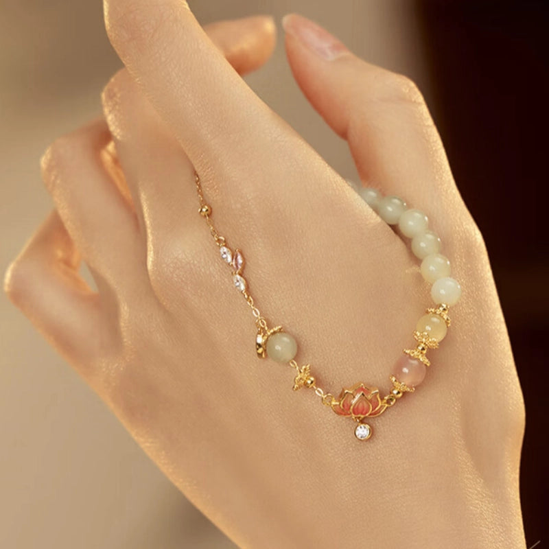 Bracelet en jade naturel de Hetian "Lueur intérieure" Lotus