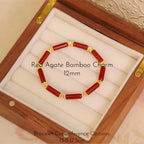 Red Agate & Pearl Stackable Bracelet with Bamboo Charm - Growth & Calm