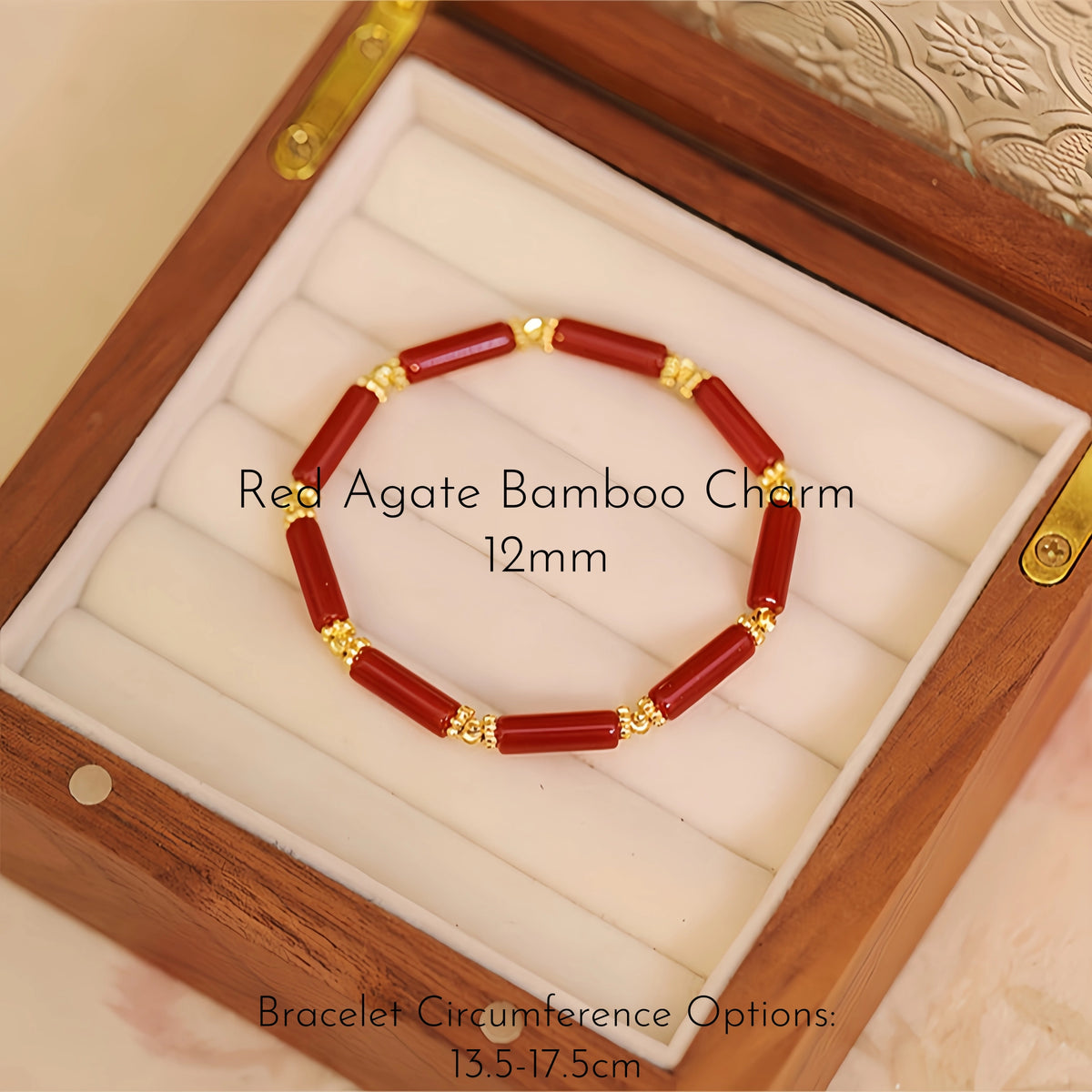 Red Agate & Pearl Stackable Bracelet with Bamboo Charm - Growth & Calm
