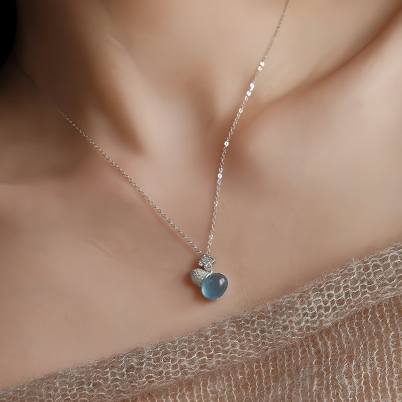 Natural Aquamarine Gourd Pendant Necklace - Balances Water Element & Calms Mood