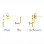 Detachable Star & Moon Necklace Earring Set - Steady Fortune and Smooth Life