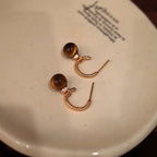 C-Shape Tiger Eye Two-Wear Earrings, Niche Vintage Maillard Crystal Jewelry for Wealth