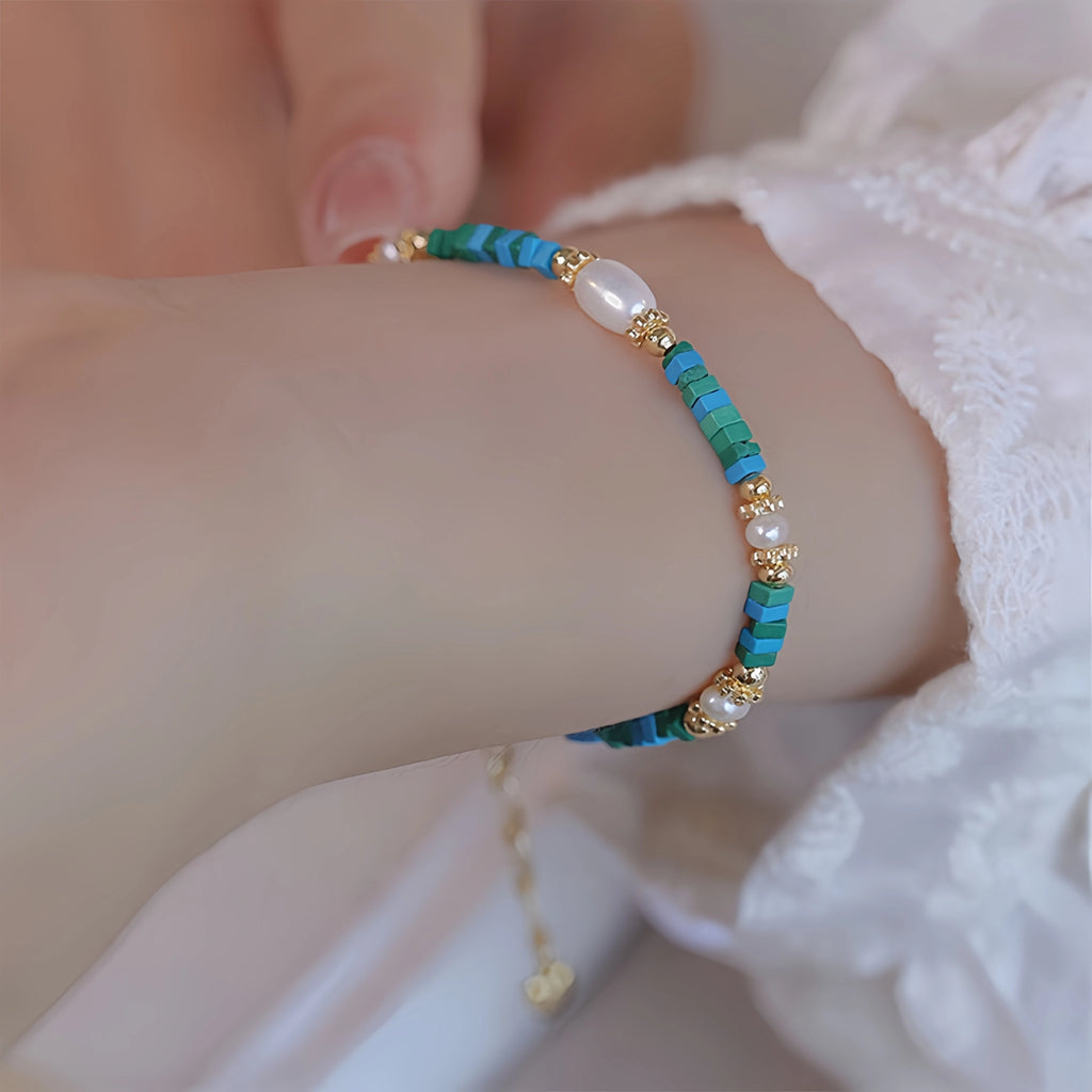 Turquoise & Pearl Stackable Bracelet - Protection & Inner Peace