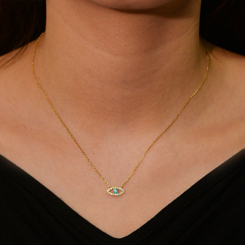 Devil's Eye Necklace, Pure Silver Zircon Vintage Collarbone Chain